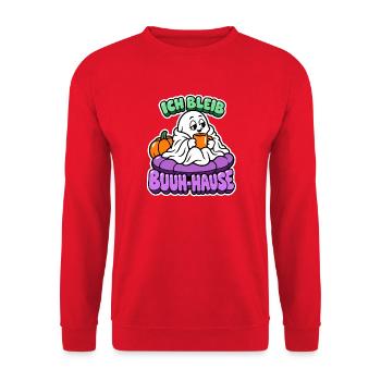 Ich bleib Buuh-Hause - Kuschelgespenst - Unisex Pullover - Rot - Vorne - Alina (178cm) & Michal (187cm)