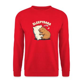 Sleepybara Capybara Umarmt Kissen Schlafmütze - Unisex Pullover - Rot - Vorne - Alina (178cm) & Michal (187cm)