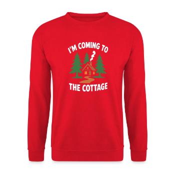 Ankunft in der Cottage Cozy Cabin - Unisex Pullover - Rot - Vorne - Alina (178cm) & Michal (187cm)