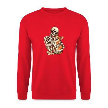 Skelett umarmt Corgi – Corgi Mama Corgi Papa - Unisex Pullover - Rot - Vorne - Alina (178cm) & Michal (187cm)