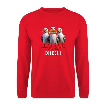 Möven Fischbrötchen Diebe - Unisex Pullover - Rot - Vorne - Alina (178cm) & Michal (187cm)