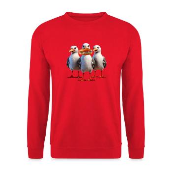 Möven Fischbrötchen Diebe - Unisex Pullover - Rot - Vorne - Alina (178cm) & Michal (187cm)