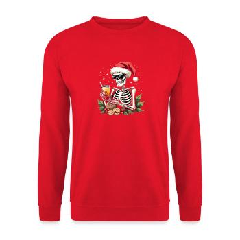 Skelett mit Santa Hut Cocktail - Unisex Pullover - Rot - Vorne - Alina (178cm) & Michal (187cm)