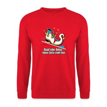 Karnevalsfan Alaaf oder Helau Regionalstolz - Unisex Pullover - Rot - Vorne - Alina (178cm) & Michal (187cm)