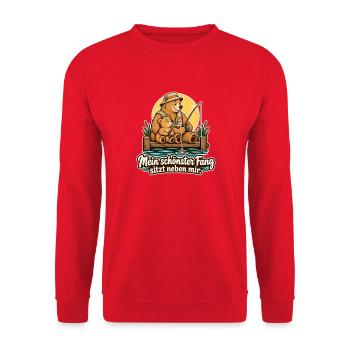 Angler Papa Familienangeln Vater Kind Angeln - Unisex Pullover - Rot - Vorne - Alina (178cm) & Michal (187cm)