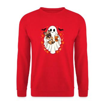  Halloween Geist Mit Französischer Bulldogge Und - Unisex Pullover - Rot - Vorne - Alina (178cm) & Michal (187cm)