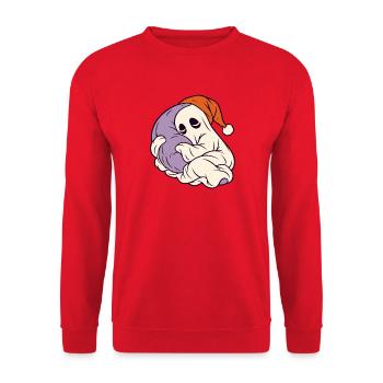 Schlafender Geist mit Weihnachtsmütze - Unisex Pullover - Rot - Vorne - Alina (178cm) & Michal (187cm)