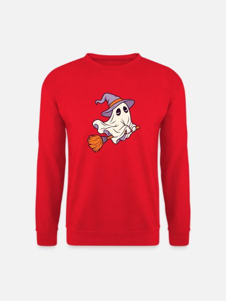 Geist auf Besen mit Hexenhut - Unisex Pullover - Rot