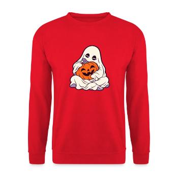 Kuschelige Geisterkürbis Halloween - Unisex Pullover - Rot - Vorne - Alina (178cm) & Michal (187cm)
