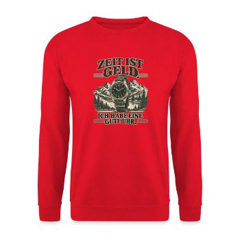 Zeit ist Geld: Gute Uhr Vintage Uhrenfan - Unisex Pullover - Rot - Vorne - Alina (178cm) & Michal (187cm)