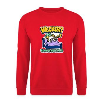 Wecker? Kenn ich nicht mehr - Rente - Unisex Pullover - Rot - Vorne - Alina (178cm) & Michal (187cm)