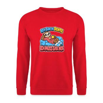 Ich bin in Rente, ich muss gar nix - Faultier - Unisex Pullover - Rot - Vorne - Alina (178cm) & Michal (187cm)