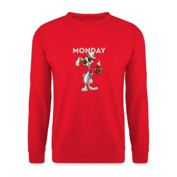 Montagshase mit Kaffee - Unisex Pullover - Rot - Vorne - Alina (178cm) & Michal (187cm)