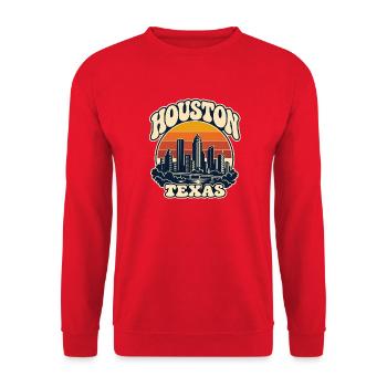 Texas Retro Skyline von Houston - Unisex Pullover - Rot - Vorne - Alina (178cm) & Michal (187cm)