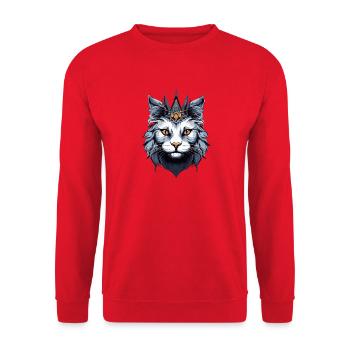 Katze Kopf mit Krone - Unisex Pullover - Rot - Vorne - Alina (178cm) & Michal (187cm)