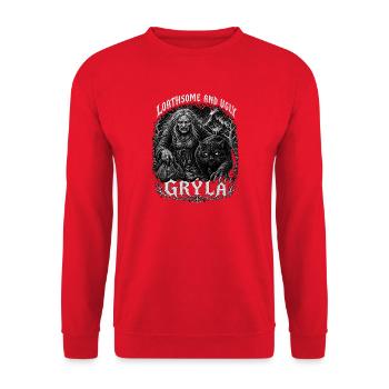 Rauhnacht Wintersonnenwende Sagen Grýla Gehörnte  - Unisex Pullover - Rot - Vorne - Alina (178cm) & Michal (187cm)