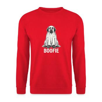 Boofie – Halloween-Neufundlandhund Newfie-Papa - Unisex Pullover - Rot - Vorne - Alina (178cm) & Michal (187cm)