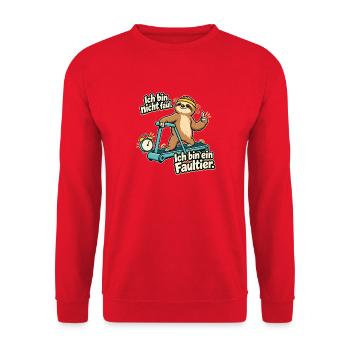 Faultier Spruch: Ich bin nicht faul - Unisex Pullover - Rot - Vorne - Alina (178cm) & Michal (187cm)