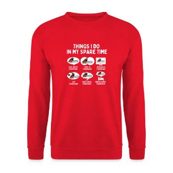 Dinge, die ich in meiner Freizeit tue – lustiges Arboristengeschenk - Unisex Pullover - Rot - Vorne - Alina (178cm) & Michal (187cm)