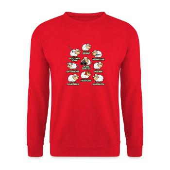 SchafBerufe Muster Humorvolle Wolle - Unisex Pullover - Rot - Vorne - Alina (178cm) & Michal (187cm)