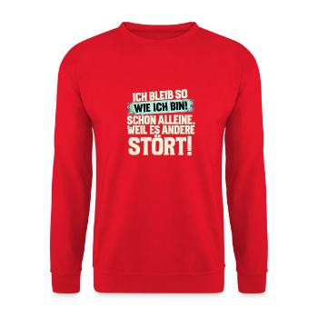 Ich bleib so wie ich bin Spruch - Unisex Pullover - Rot - Vorne - Alina (178cm) & Michal (187cm)