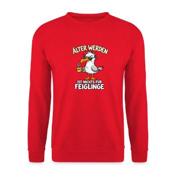 Älter Werden Feiglinge? Nicht! - Unisex Pullover - Rot - Vorne - Alina (178cm) & Michal (187cm)