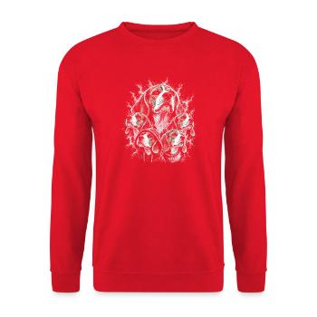 Hunde-Collage im Nebel-Look - Unisex Pullover - Rot - Vorne - Alina (178cm) & Michal (187cm)