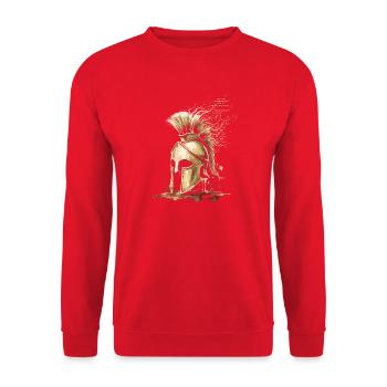 Korinthischer Helm Tintenkunst Altgriechischer Krieger - Unisex Pullover - Rot - Vorne - Alina (178cm) & Michal (187cm)