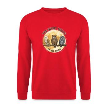 Drei Eulen unter dem Vollmond - Unisex Pullover - Rot - Vorne - Alina (178cm) & Michal (187cm)