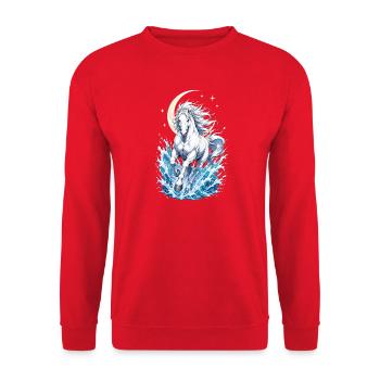 Majestätischer Weißer Pferd Wasserspritzer Halbmond - Unisex Pullover - Rot - Vorne - Alina (178cm) & Michal (187cm)