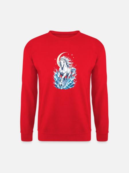Majestätischer Weißer Pferd Wasserspritzer Halbmond - Unisex Pullover - Rot