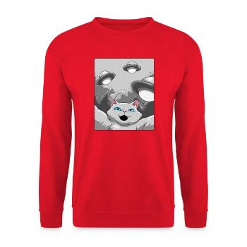Katze UFO Selfie - Unisex Pullover - Rot - Vorne - Alina (178cm) & Michal (187cm)