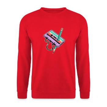 Retro-Kassette mit Stift-Duo - Unisex Pullover - Rot - Vorne - Alina (178cm) & Michal (187cm)