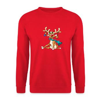 Rudolph Rentier mit Schal Weihnachtsdesign - Unisex Pullover - Rot - Vorne - Alina (178cm) & Michal (187cm)