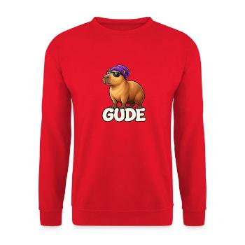 Gude Pelzheld mit Sonnenbrille - Unisex Pullover - Rot - Vorne - Alina (178cm) & Michal (187cm)