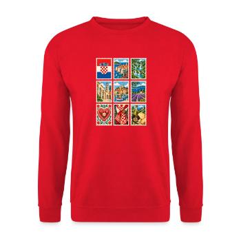 Kroatien Briefmarken - Unisex Pullover - Rot - Vorne - Alina (178cm) & Michal (187cm)