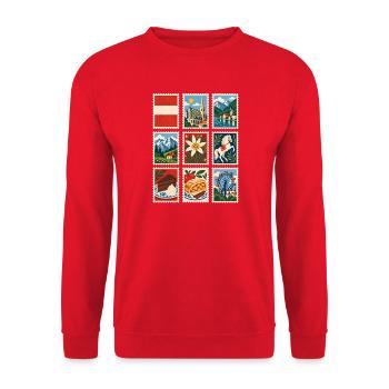 Österreich Briefmarken - Unisex Pullover - Rot - Vorne - Alina (178cm) & Michal (187cm)