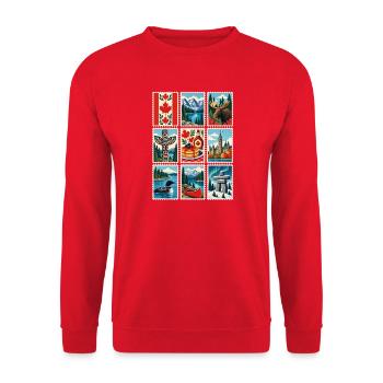 Kanada Briefmarken - Unisex Pullover - Rot - Vorne - Alina (178cm) & Michal (187cm)