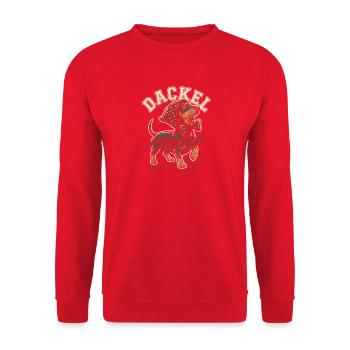 Dackel Mama Retro Hundeliebe Pfoten Lustiger Hunde - Unisex Pullover - Rot - Vorne - Alina (178cm) & Michal (187cm)