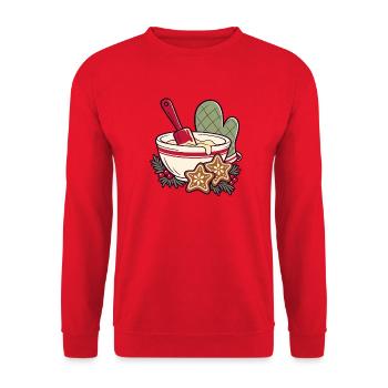 Kekszeit im Schüssel-Design - Unisex Pullover - Rot - Vorne - Alina (178cm) & Michal (187cm)
