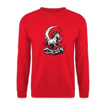 Himmlisches Pferd Halbmond-Comic-Halbton - Unisex Pullover - Rot - Vorne - Alina (178cm) & Michal (187cm)
