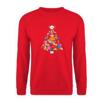 Kochkunst Weihnachtsbaum Collage - Unisex Pullover - Rot - Vorne - Alina (178cm) & Michal (187cm)