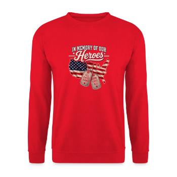 In Erinnerung unserer Helden – Veteranenflagge - Unisex Pullover - Rot - Vorne - Alina (178cm) & Michal (187cm)