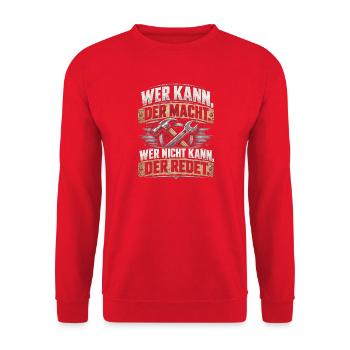 Wer Kann, Der Macht – Werkzeug Kraft - Unisex Pullover - Rot - Vorne - Alina (178cm) & Michal (187cm)
