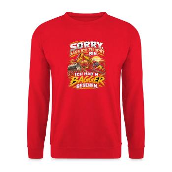 Zu spät? Bagger gesehen - Unisex Pullover - Rot - Vorne - Alina (178cm) & Michal (187cm)
