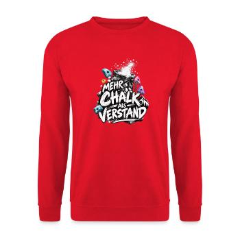 Mehr Chalk als Verstand Bouldern Spruch - Unisex Pullover - Rot - Vorne - Alina (178cm) & Michal (187cm)