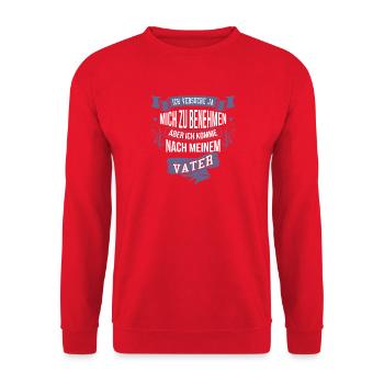 Ich komme nach meinem Vater Sohn Sprüche - Unisex Pullover - Rot - Vorne - Alina (178cm) & Michal (187cm)
