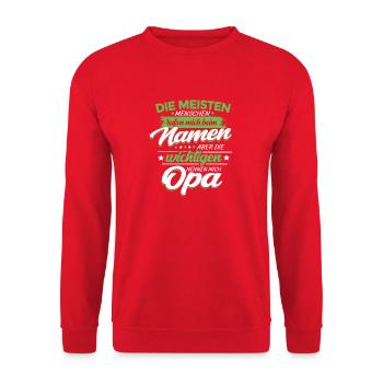 Opa Enkel Sprüche die wichtigsten nennen mich Opa - Unisex Pullover - Rot - Vorne - Alina (178cm) & Michal (187cm)