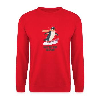 flight was never an option- Lustiger Pinguin - Unisex Pullover - Rot - Vorne - Alina (178cm) & Michal (187cm)