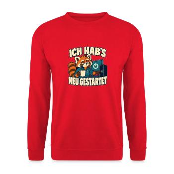 Ich hab’s neu gestartet – IT-Support Admin Spruch - Unisex Pullover - Rot - Vorne - Alina (178cm) & Michal (187cm)